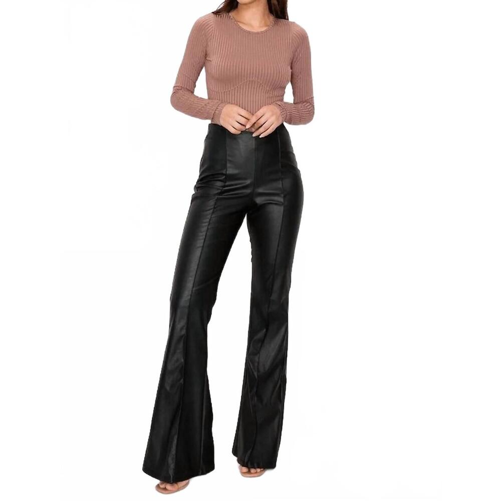 NEW CANVAS APPAREL pleather high waist flare pants in black
